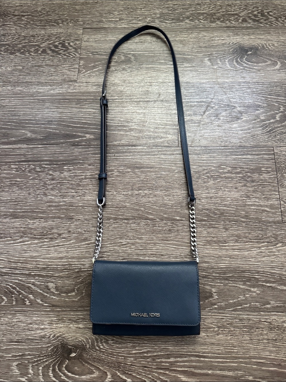 Michael Kors Navy Leather Crossbody with Chain Strap